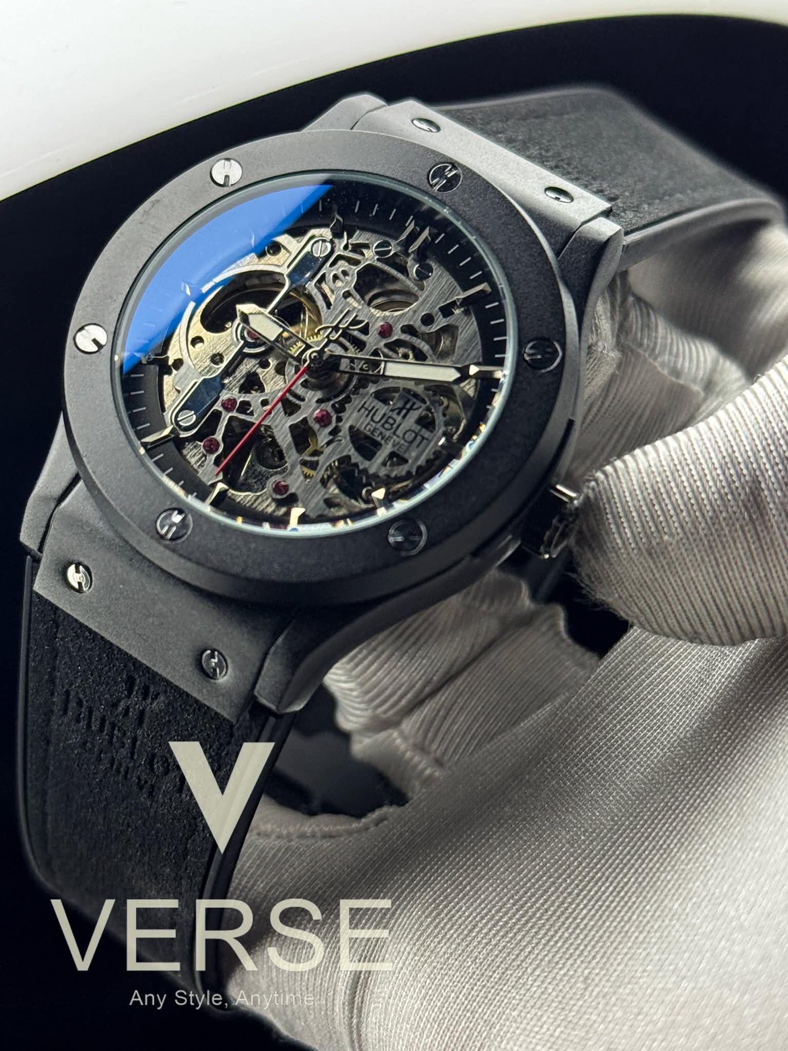 Hublot Automatic Black Belt Graphite - Black Case Openworked Black Dial AA - VERSE - 