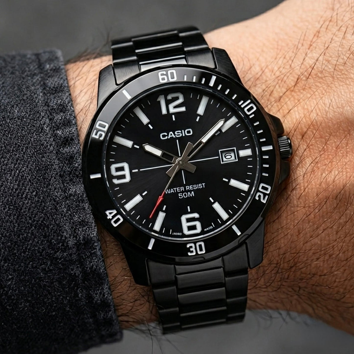 Casio Enticer MTP-VD01B-1BVUDF Black Dial Black Stainless Steel Men's Watch | Casio MTP-VD01B-1BVUDF