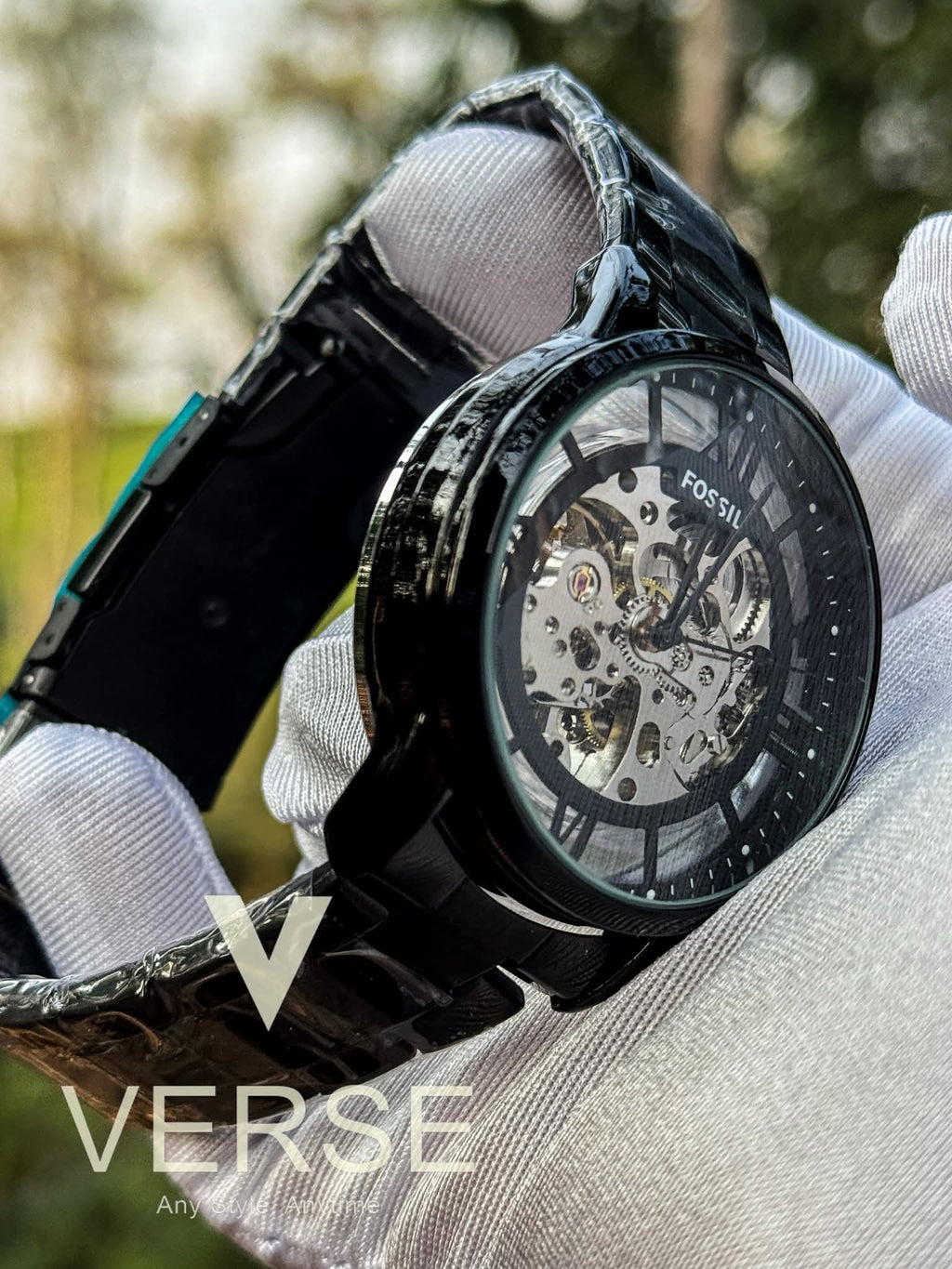 Fossil Townsman Automatic Skeleton Black Stainless Steel Watch | Grey - Tinted Dial AA - VERSE - 