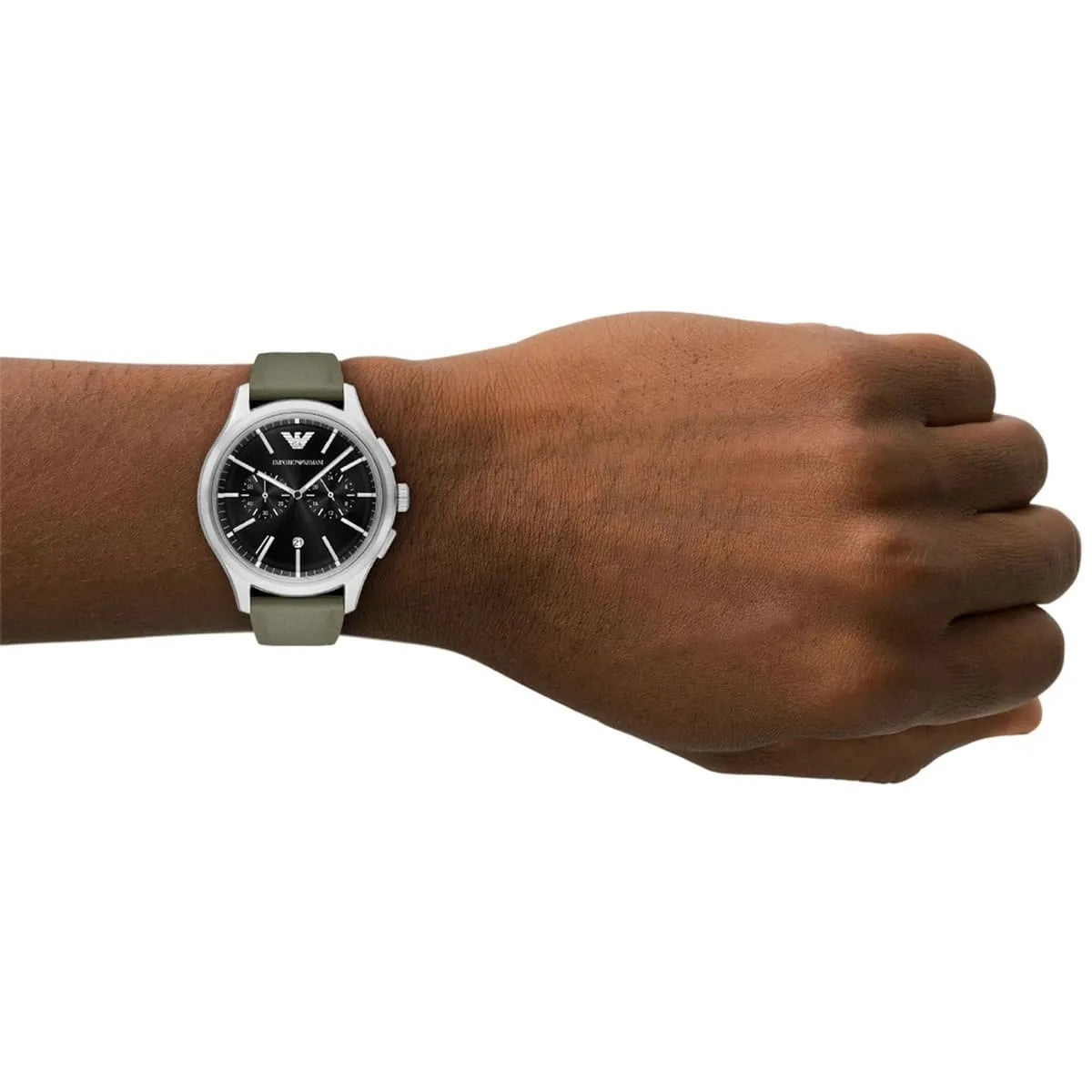 Emporio Armani Dario Chronograph Black Dial Khaki Green Mirum Strap Men's Watch | Emporio Armani AR11693