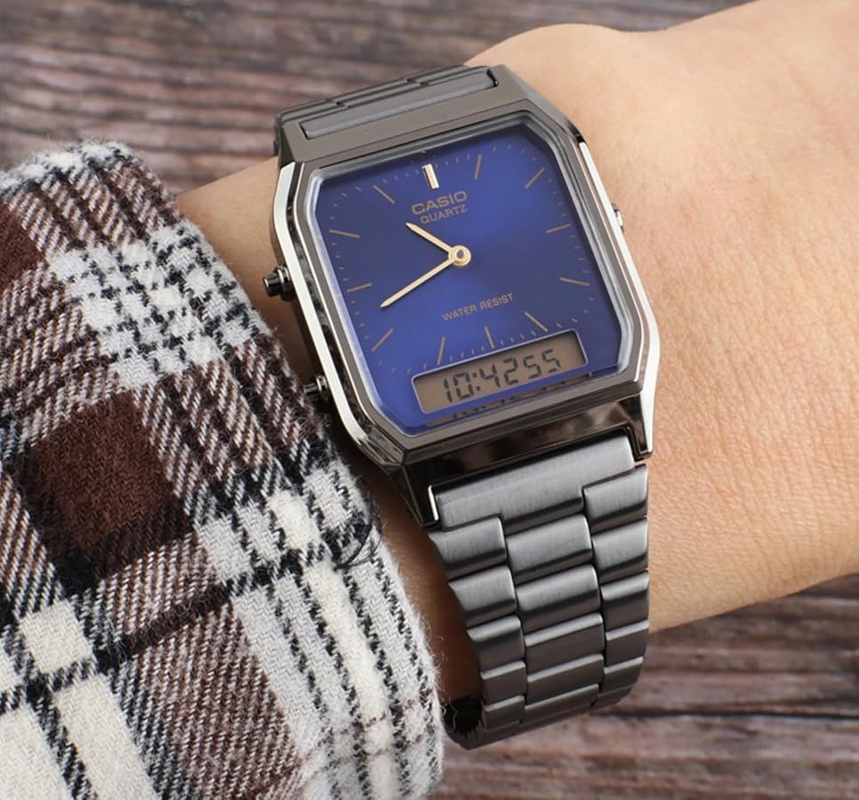 Casio Vintage AQ - 230GG - 2ADF Analog - Digital Blue Dial Gunmetal Band Unisex Watch | Casio AQ - 230GG - 2ADF - VERSE - 