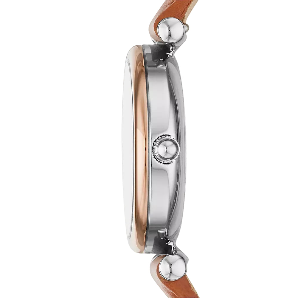 Fossil Carlie Mini Blue Mother-of-Pearl Dial Tan Leather Women's Watch | Fossil ES4701