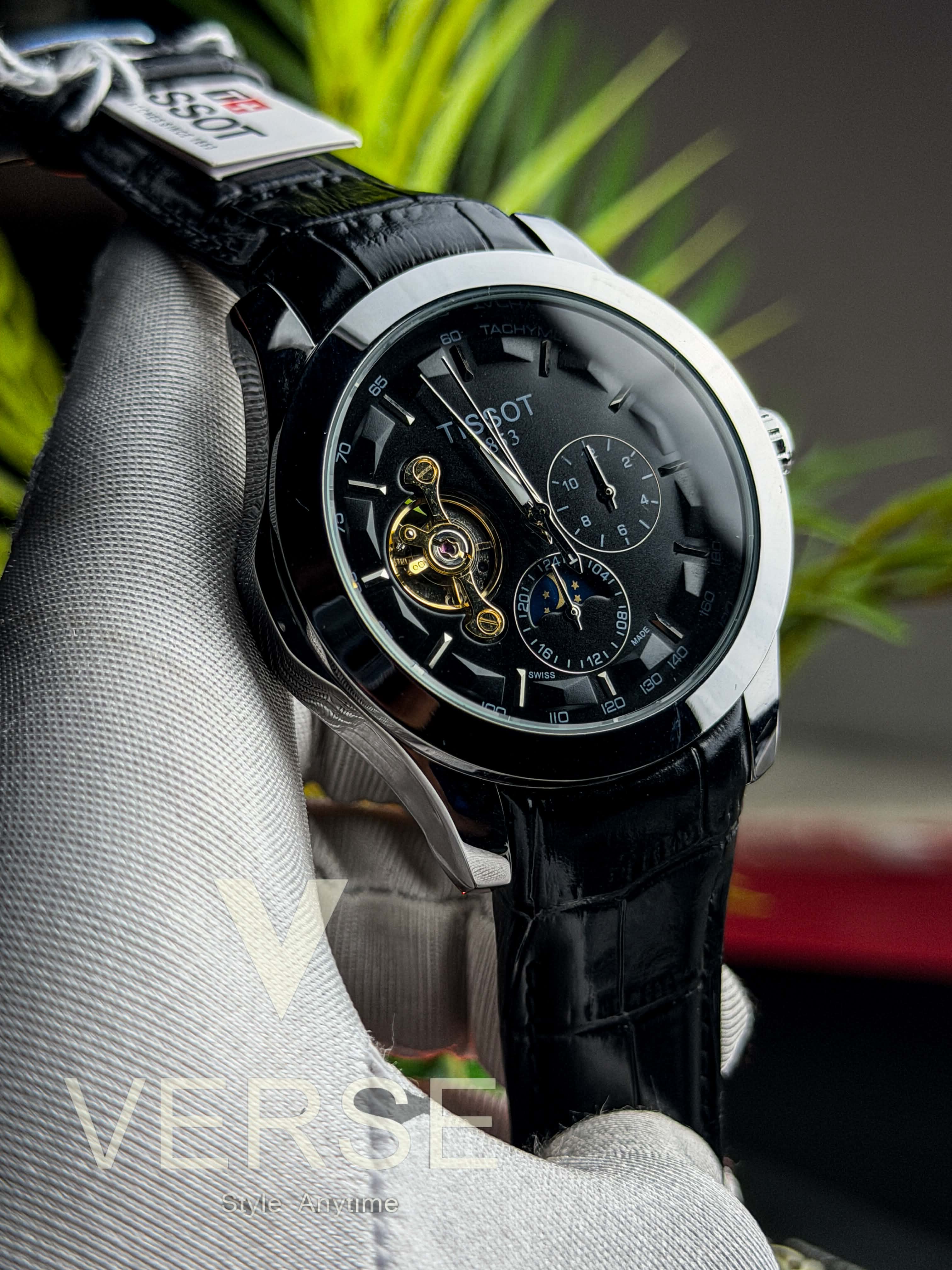 Tissot 1853 "Moonphase Open Heart" Automatic | Black Dial Black Leather - ( Semi Triple A )