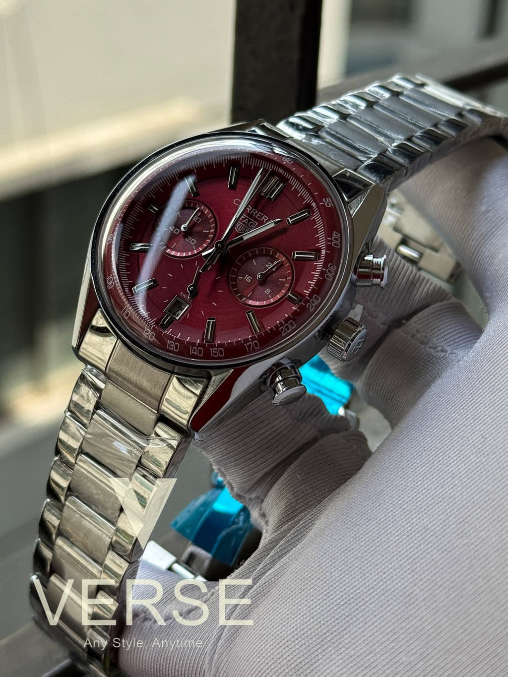 TAG Heuer Carrera Sweep Chronograph Crimson Red Dial AA - VERSE - 