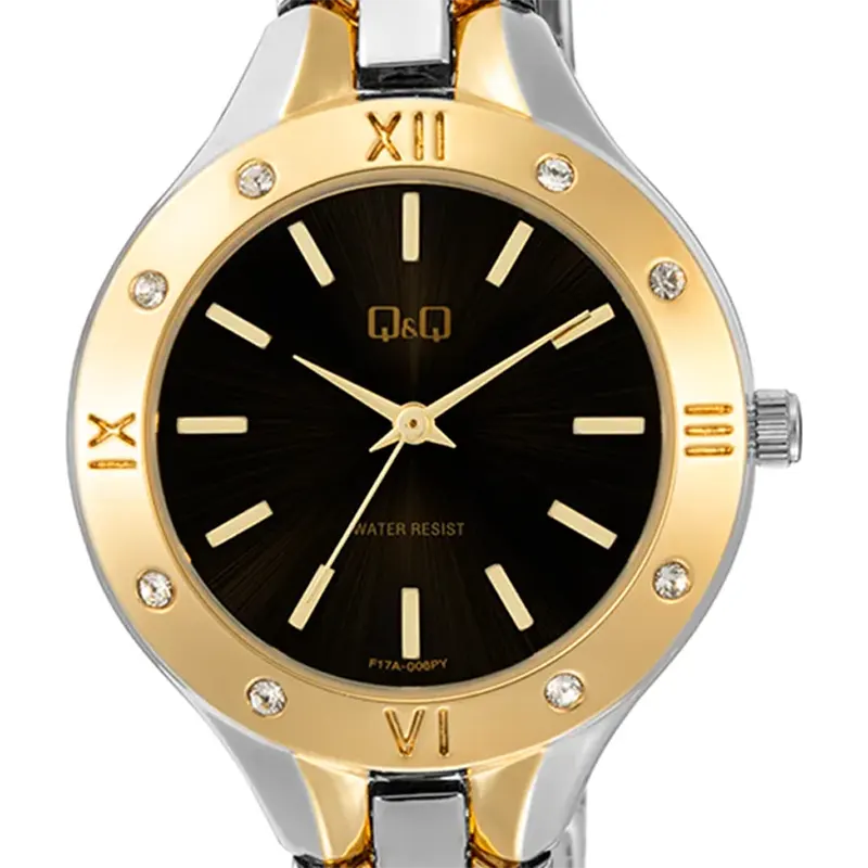 Q&Q Japan Quartz Black Dial Two-Tone Stainless Steel Women's Watch | Q&Q F17A-006PY