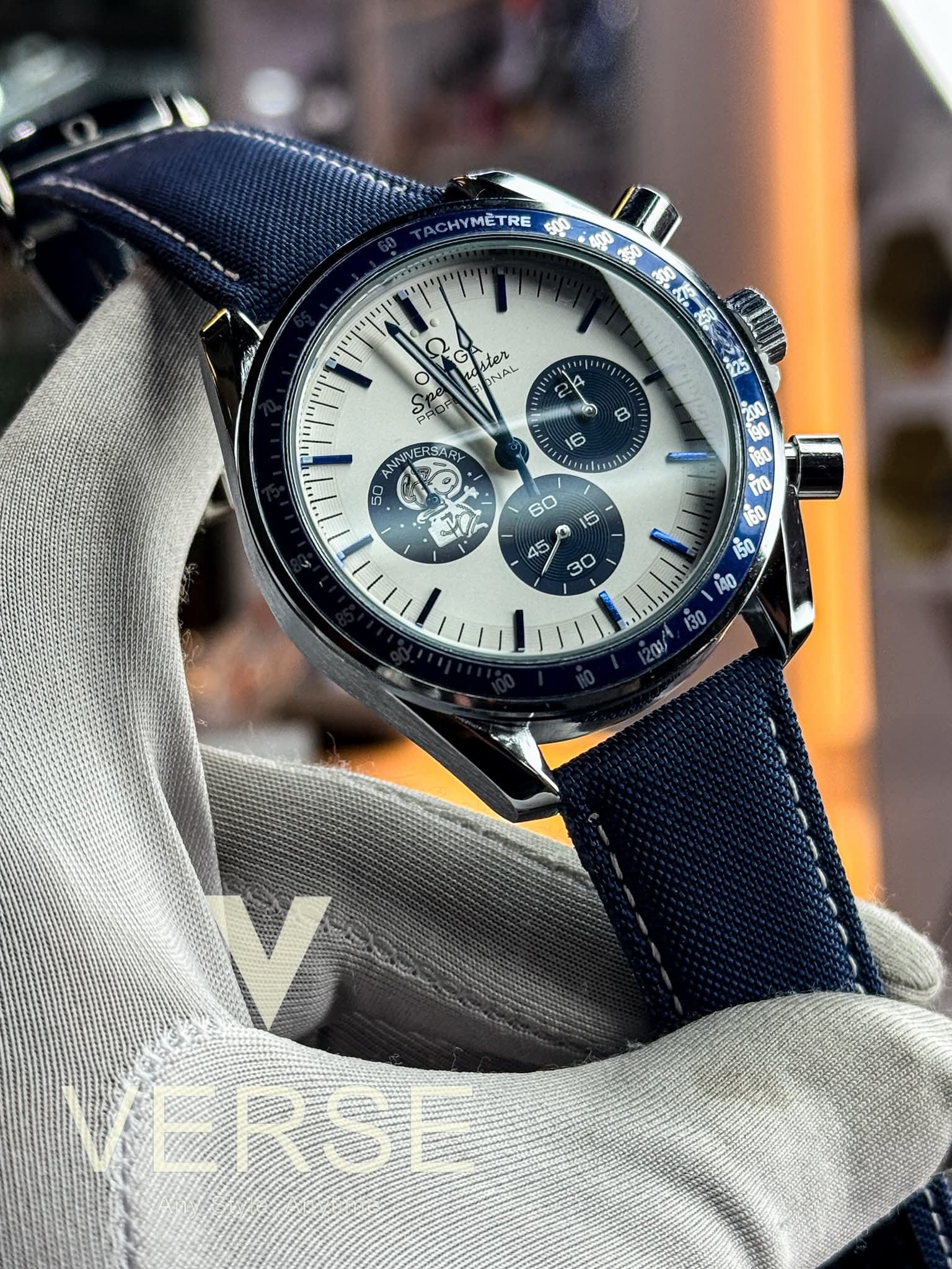 Omega Speedmaster “Silver Snoopy Award” 50th Anniversary | Silver - White Dial – Blue Nylon Strap - VERSE - 