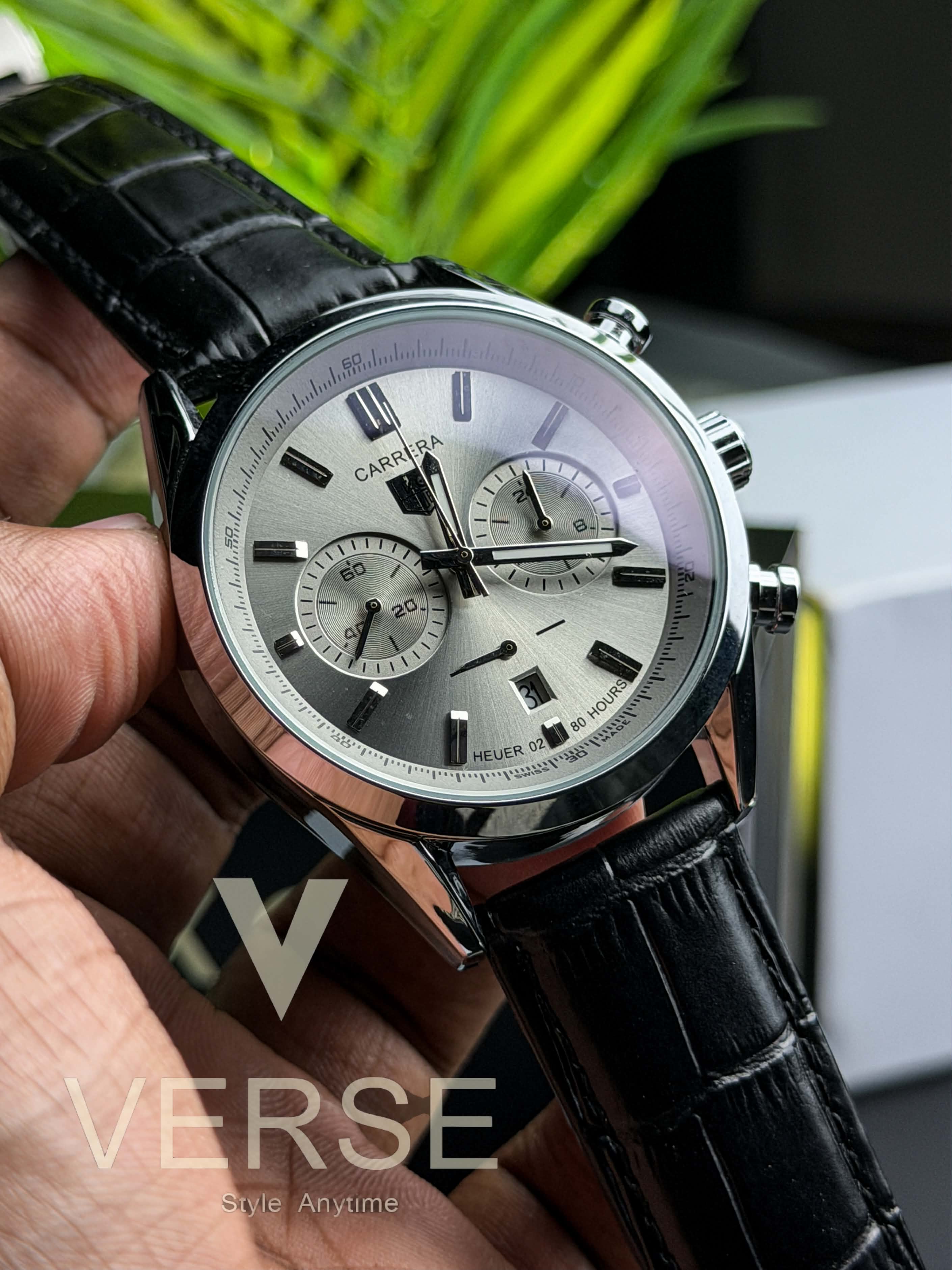TAG Heuer Carrera 02 Chronograph V2 - Grey Dial Black Leather ( Double A )