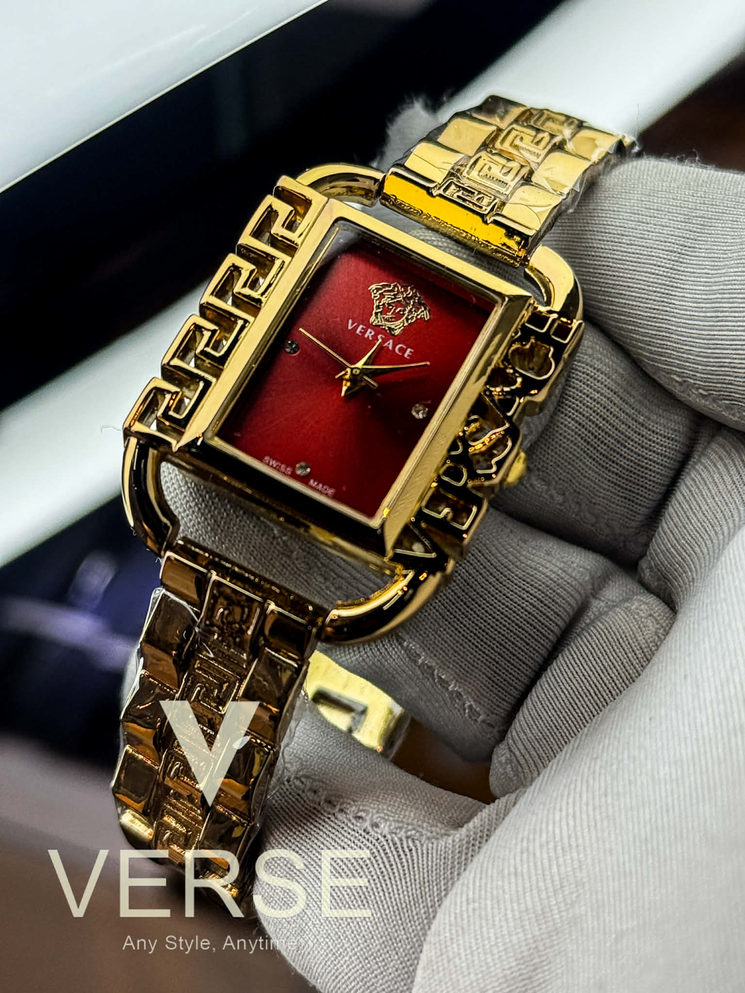 Versace Flair Greca Women’s Gold - Tone Stainless Steel Watch | Red Dial AA - VERSE - 