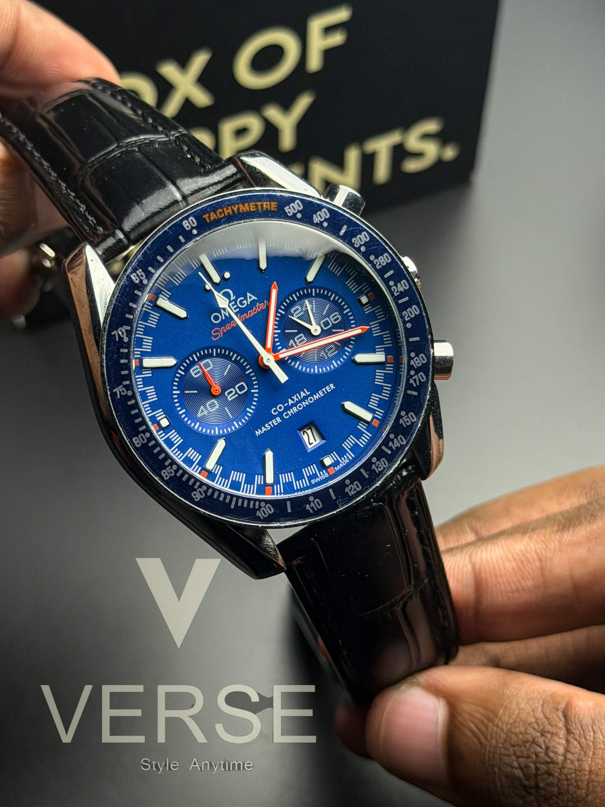 Omega Speedmaster Racing Chronograph | Pitlane Blue Dial Black Leather - ( Double A )