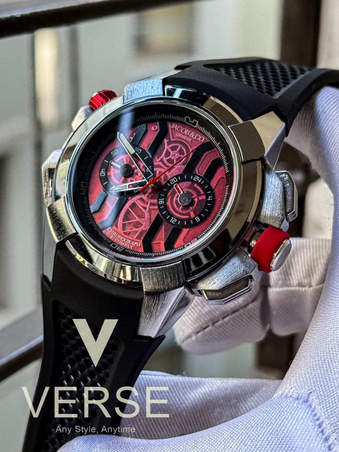 JACOB & CO EPICxCHRONO Black Belt Red Dial AA - VERSE - 