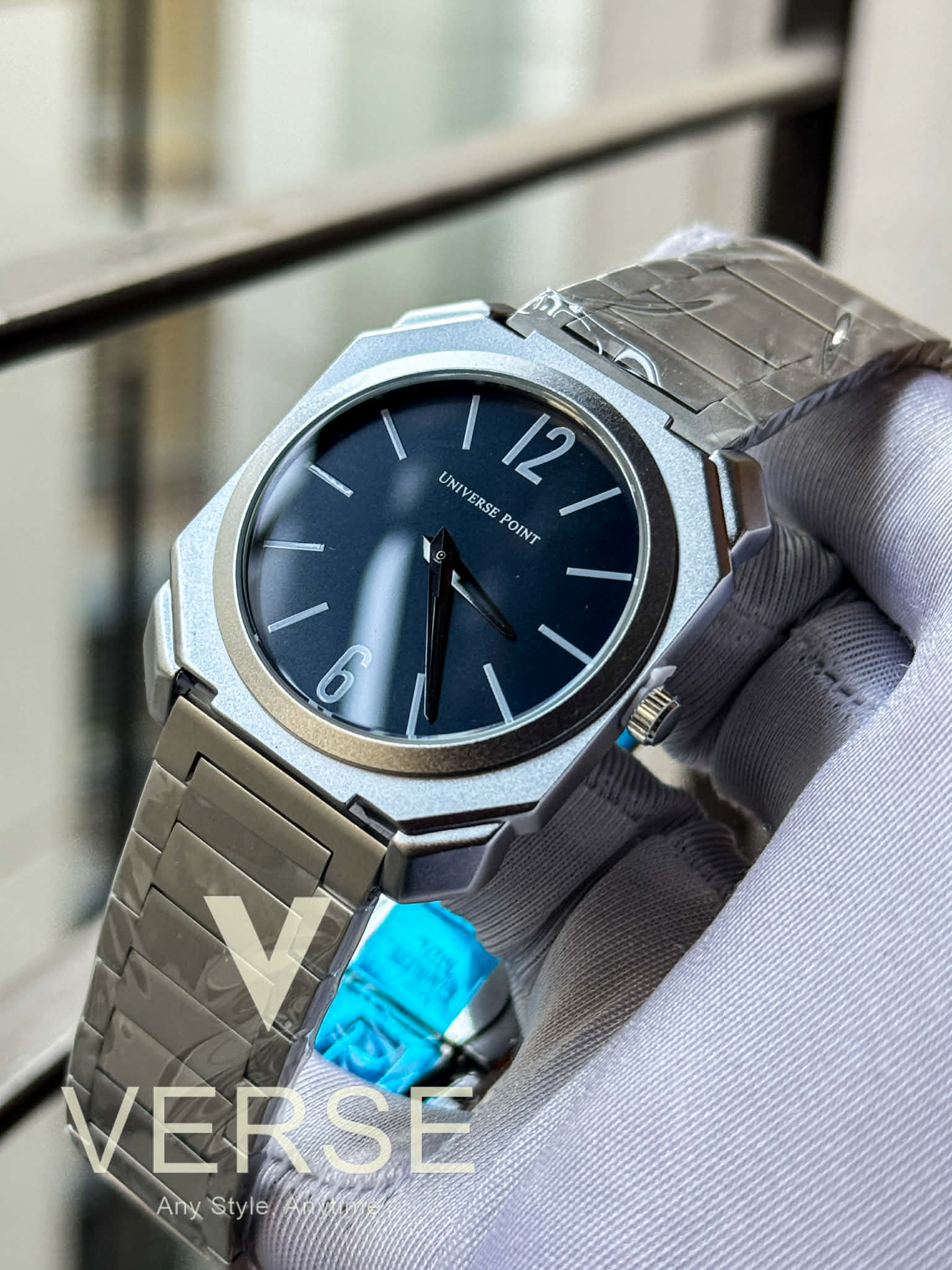 UNIVERSE POINT Ultra Slim Octagonal Stainless Steel Watch – Blue Dial | UP3949 - 1205B - VERSE - 