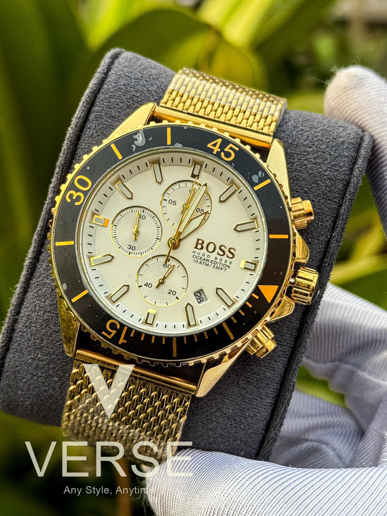 Hugo Boss Ocean Edition Chronograph Golden Mesh Chain White Dial AA - VERSE - 