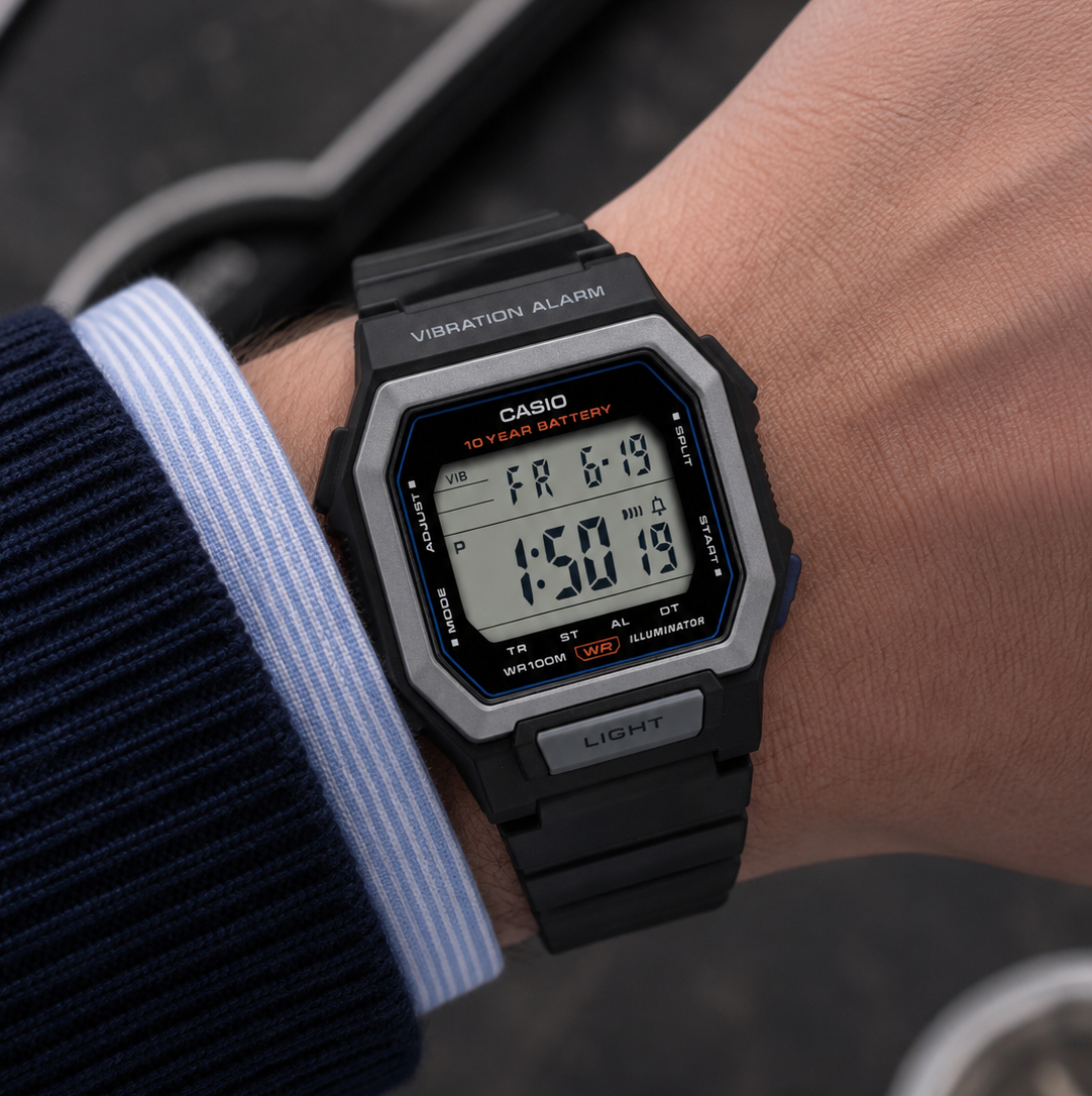 Casio W-738H-1AVDF Black Digital Dial Black Resin Men's 100m Sports Watch | Casio W-738H-1AVDF