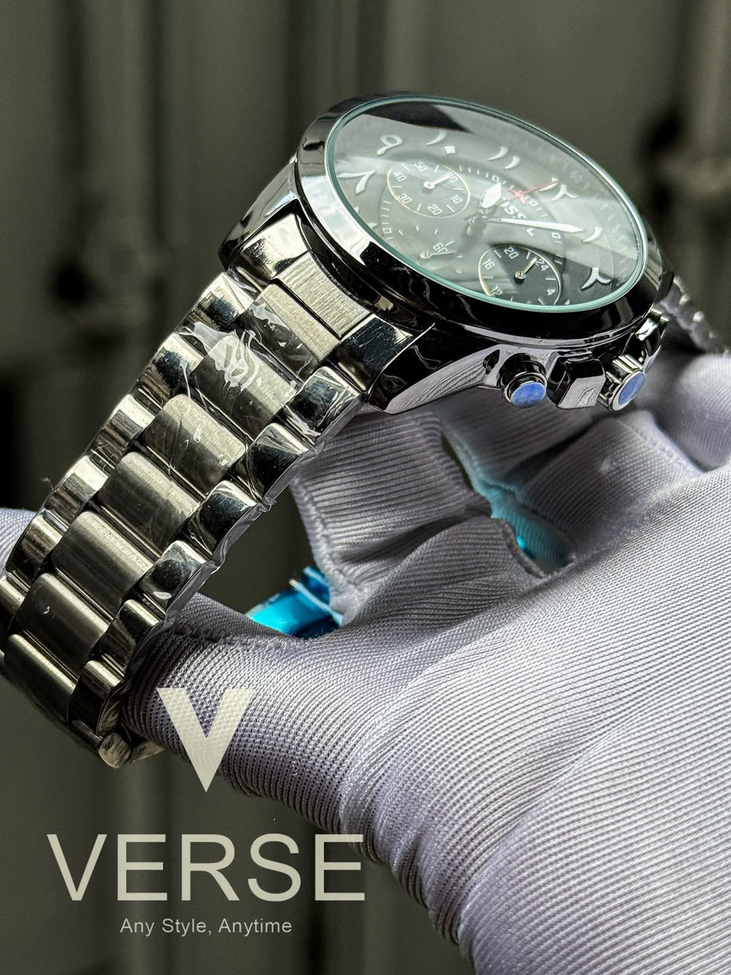 Fossil Grant Chronograph Arabic Dial Silver Chain AA - VERSE - 