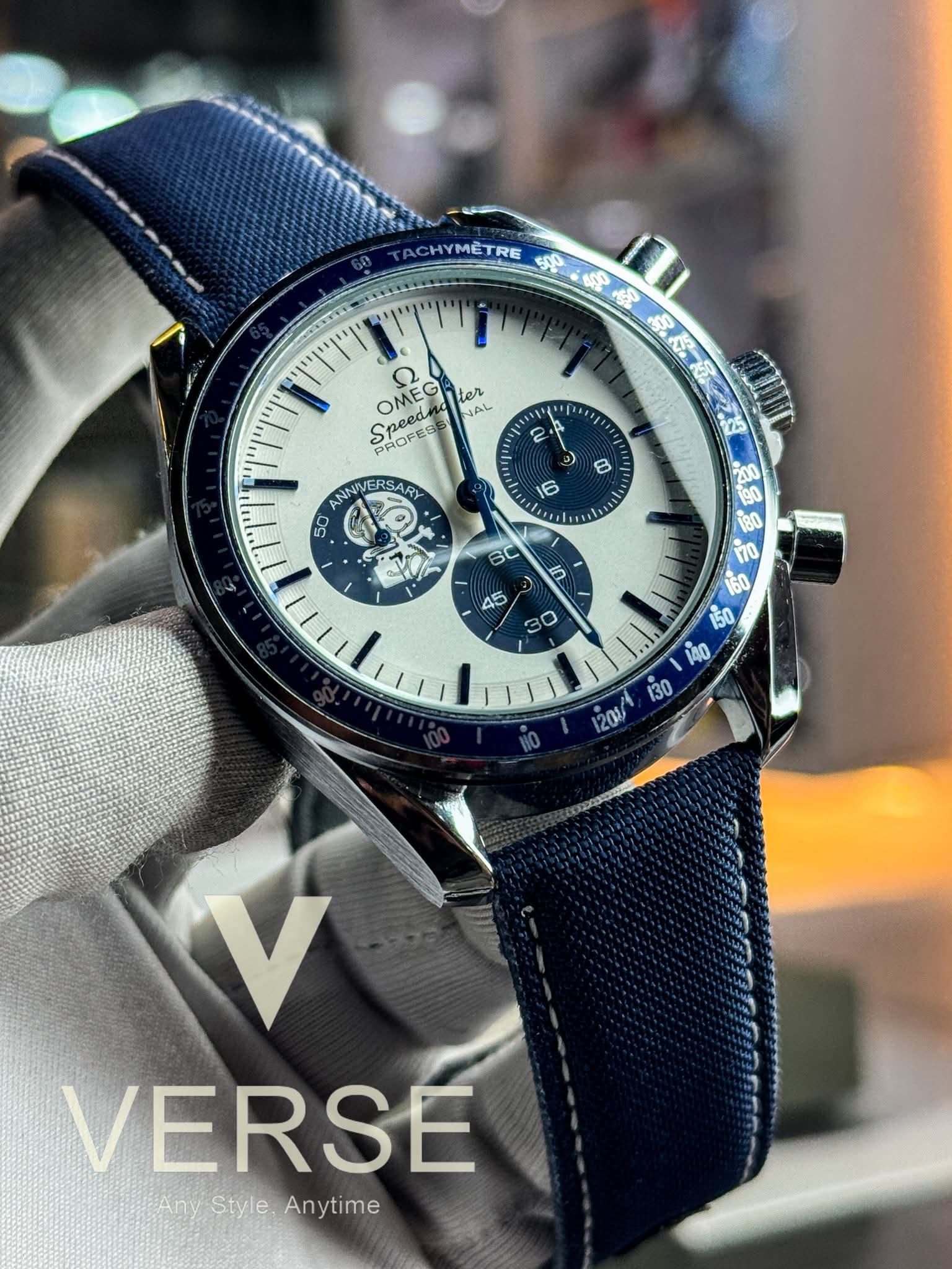 Omega Speedmaster “Silver Snoopy Award” 50th Anniversary | Silver - White Dial – Blue Nylon Strap - VERSE - 