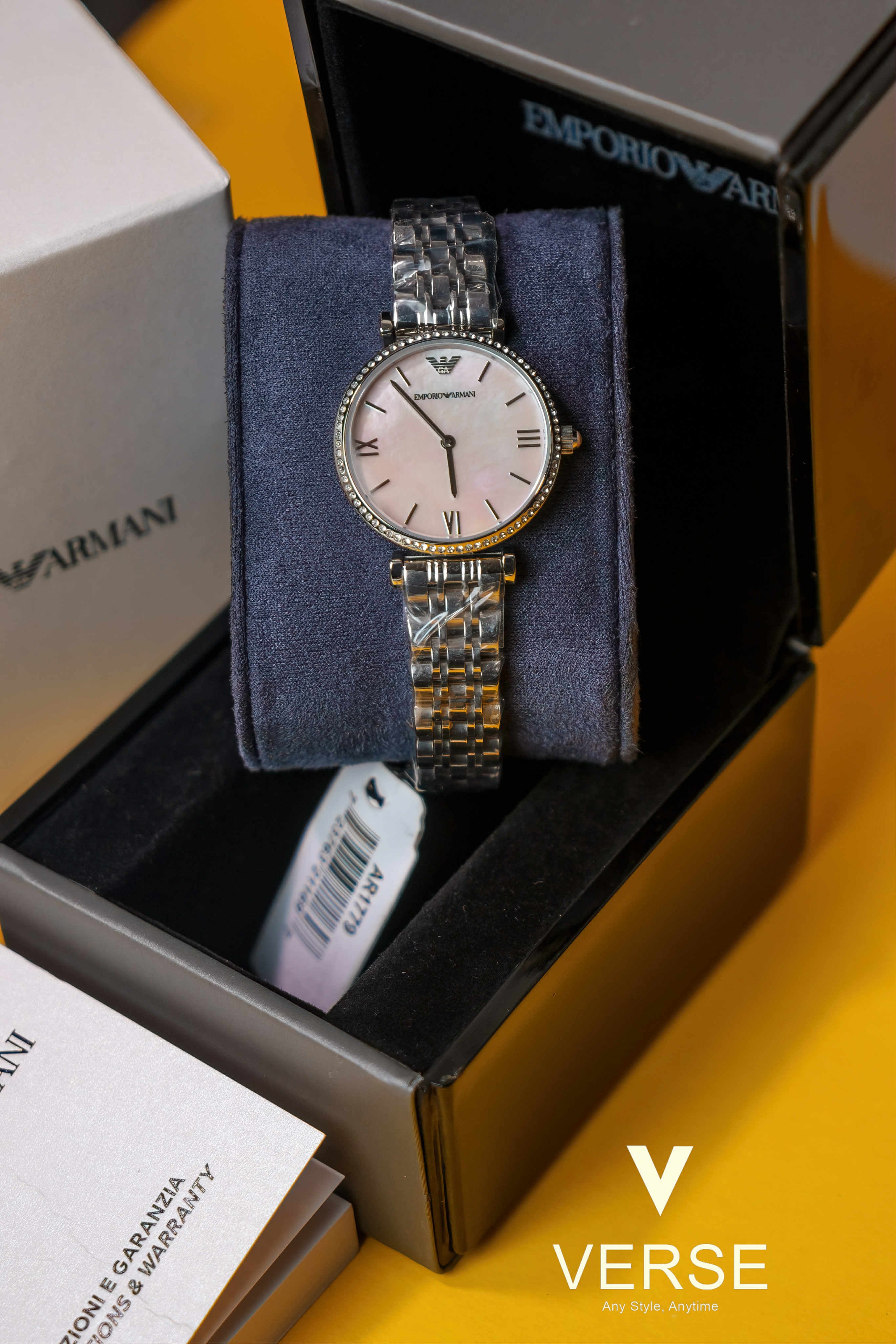 Emporio Armani AR1779 Women’s Pink Mother - of - Pearl Dial Stainless Steel Watch| Emporio Armani AR1779 - VERSE - 
