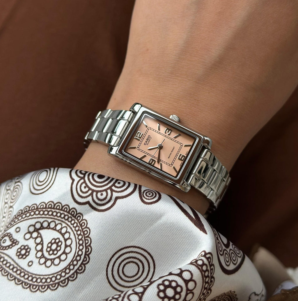 Casio LTP-1234DD-4ADF Pastel Salmon Pink Dial Stainless Steel Women's Watch | Casio LTP-1234DD-4ADF