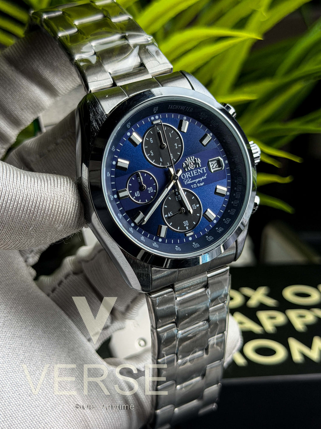 Orient Neo 70s Horizon Chronograph | Prussian Blue Dial Silver Bracelet - ( Double A )