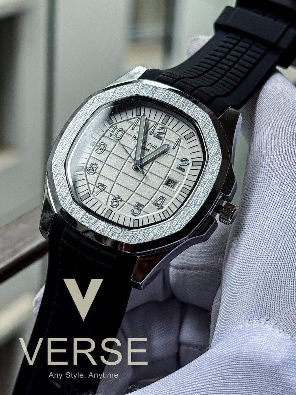 Patek Philippe Aquanaut Black Belt White Dial AA - VERSE - 