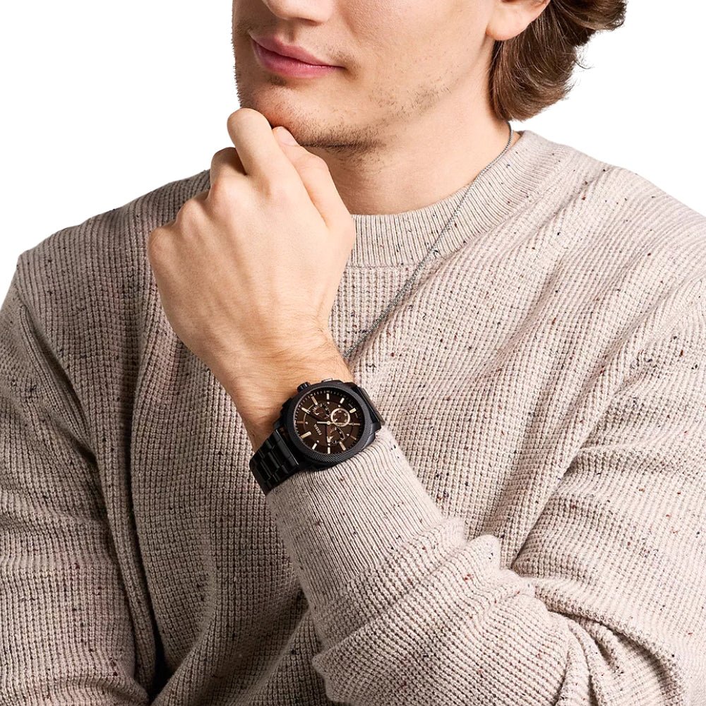 Fossil FS6097 Machine Chronograph Brown Dial Black Stainless Steel Men's Watch | Fossil FS6097 - VERSE - 