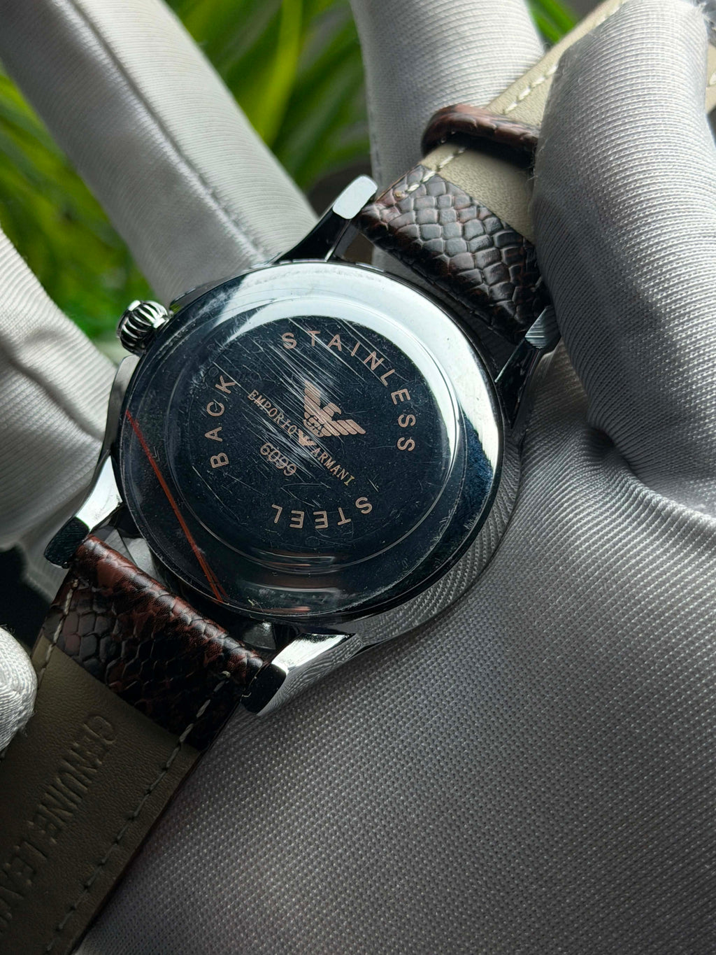 Emporio Armani Classic Three-Hand Quartz | Silver Dial Brown Leather Strap - ( Double A )