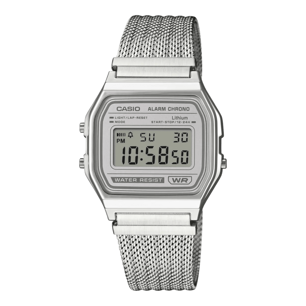 Casio Vintage A158WEM - 7D Digital Silver Dial Mesh Band Unisex Watch | Casio A158WEM - 7D - VERSE - 