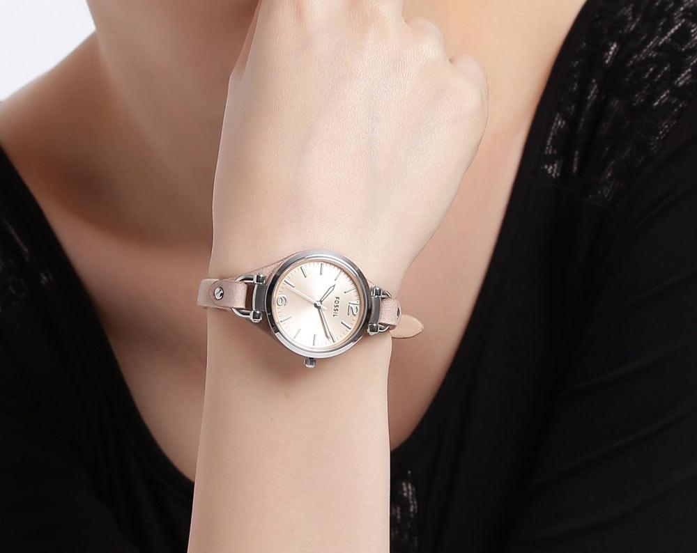 Fossil ES2830 Women’s Stainless Steel Watch with Beige Dial & Sand - Tan Leather Strap| Fossil ES2830 - VERSE - 