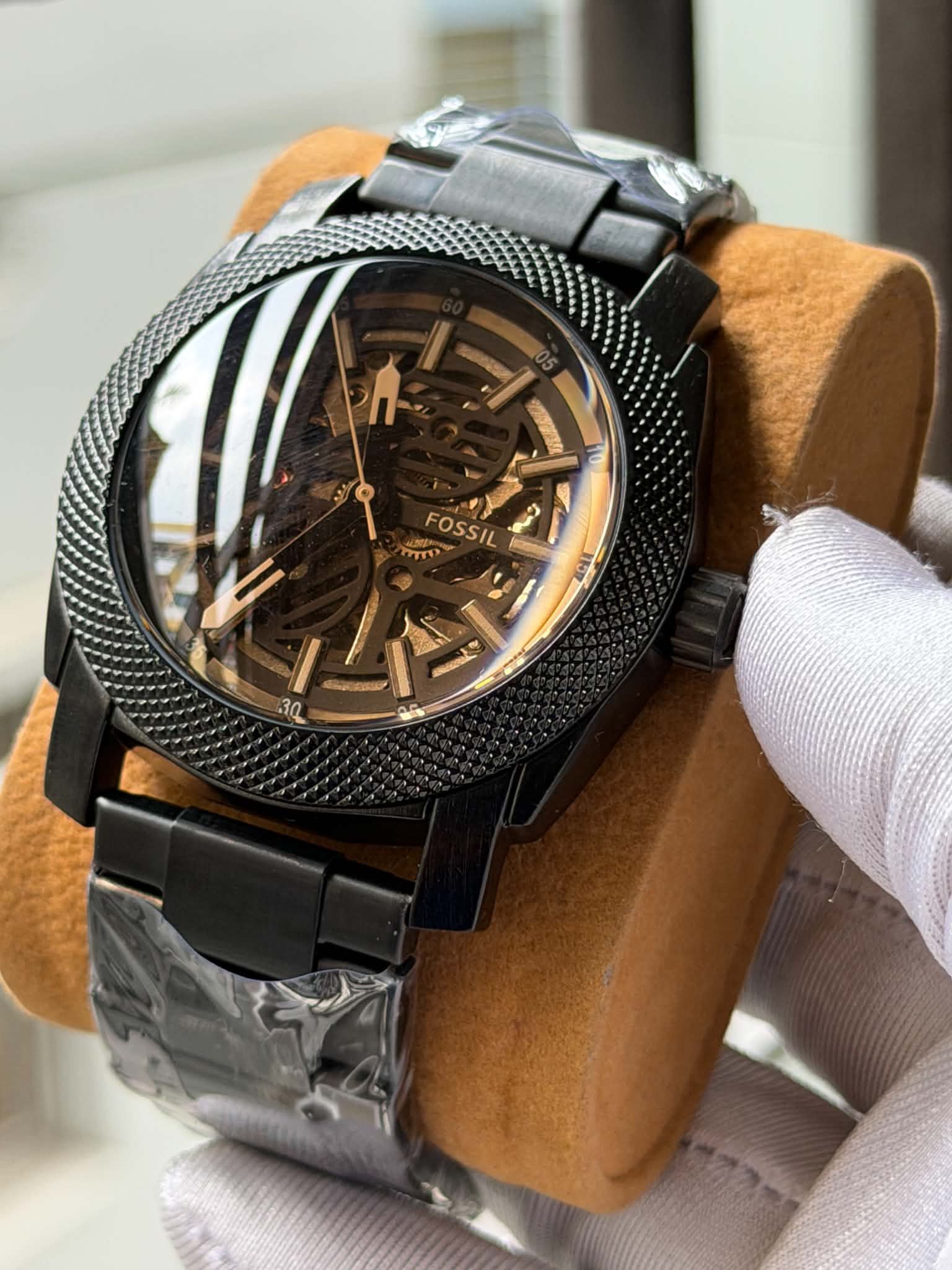 Fossil Machine Automatic | Black Chain Brown Tinted Black Dial - ( Double A )