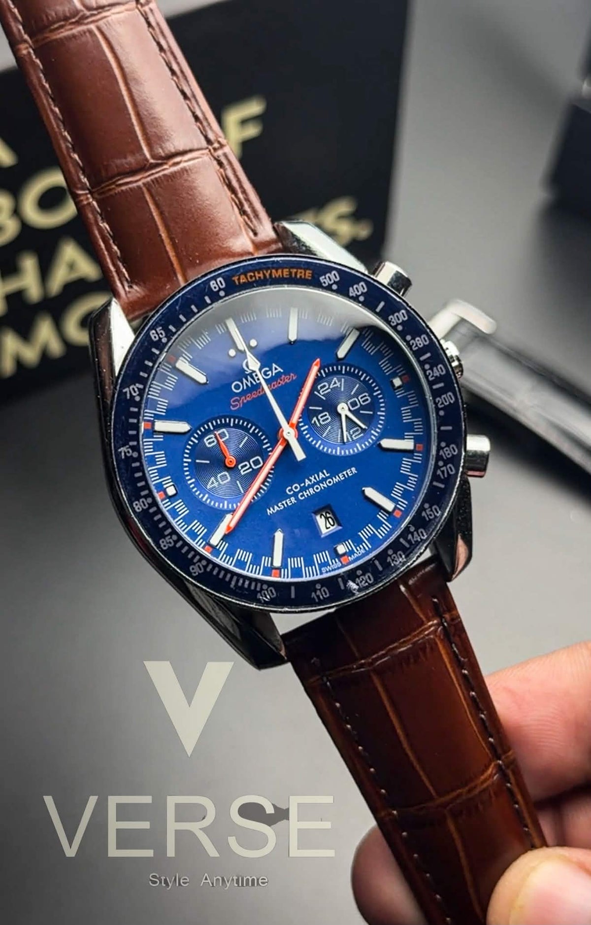 Omega Speedmaster Racing Chronograph | Pitlane Blue Dial Brown Leather - ( Double A )