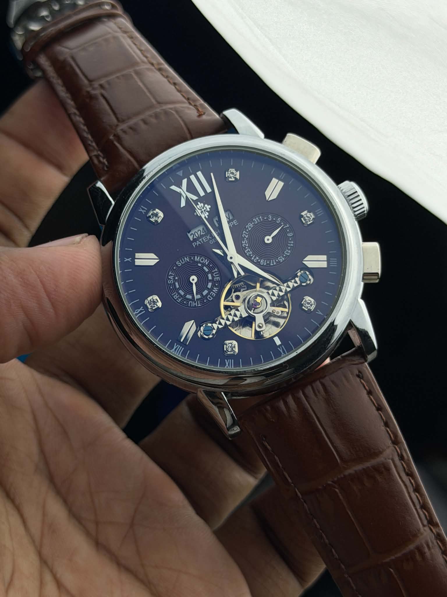 Patek Philippe Grand Flywheel Complication Automatic | Chocolate Brown Dial Tan Brown Leather - ( Semi Triple A )