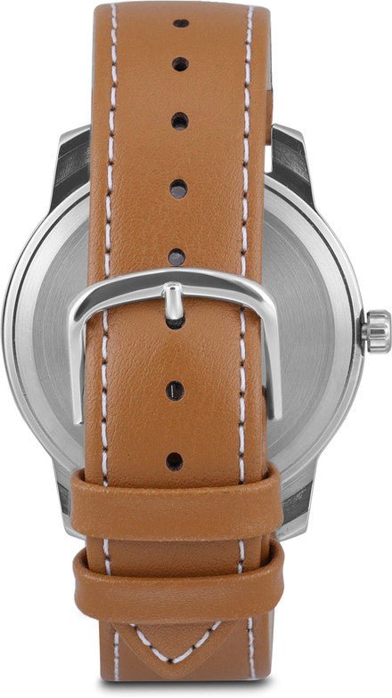 Peter England PE000006A Men’s Analog Watch White & Silver Dial, Tan Leather Strap| Peter England PE000006A - VERSE - 
