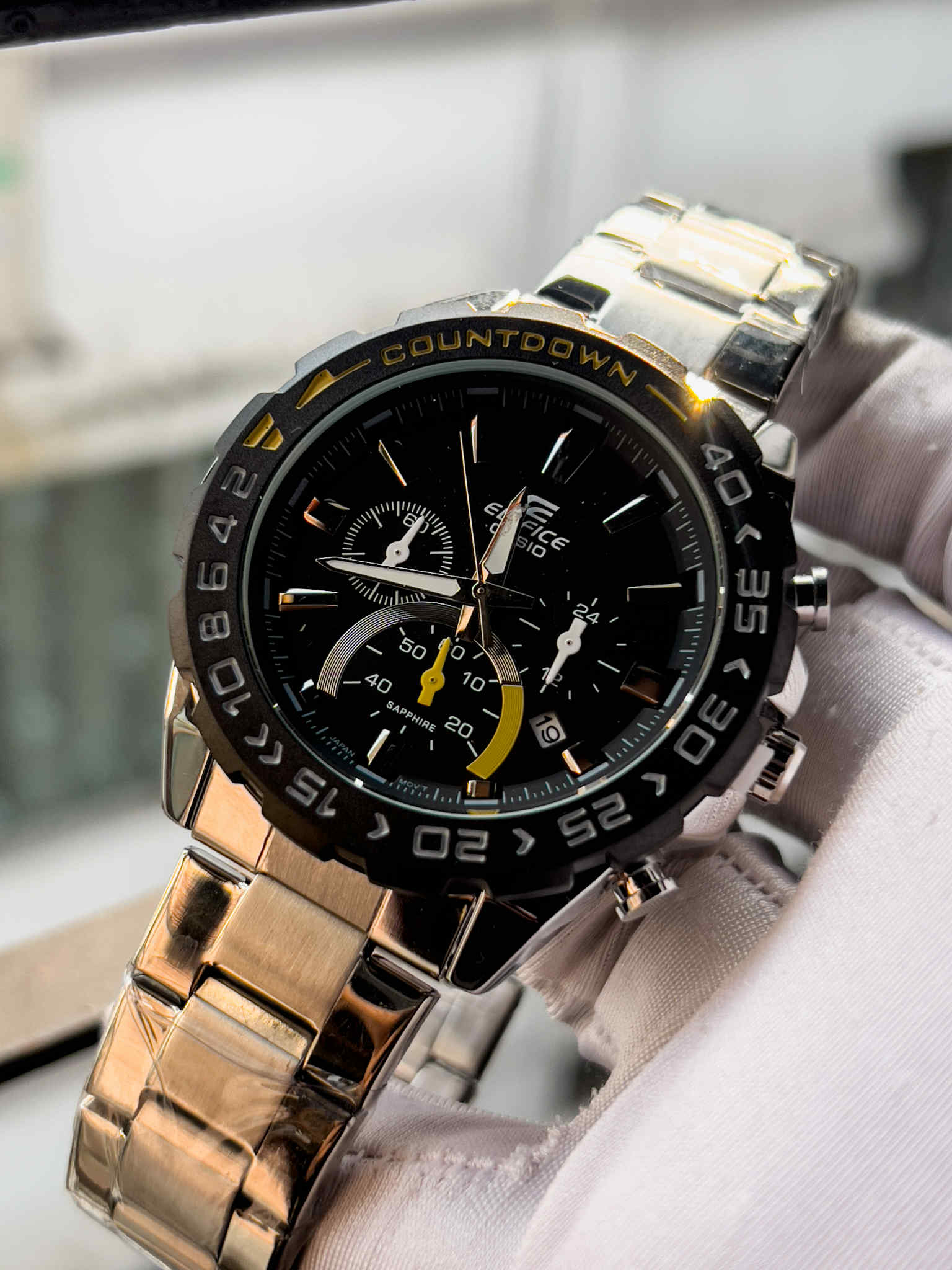 Casio Edifice 566DB Silver Chain Black - Yellow Bezel - Dial AA - VERSE - 