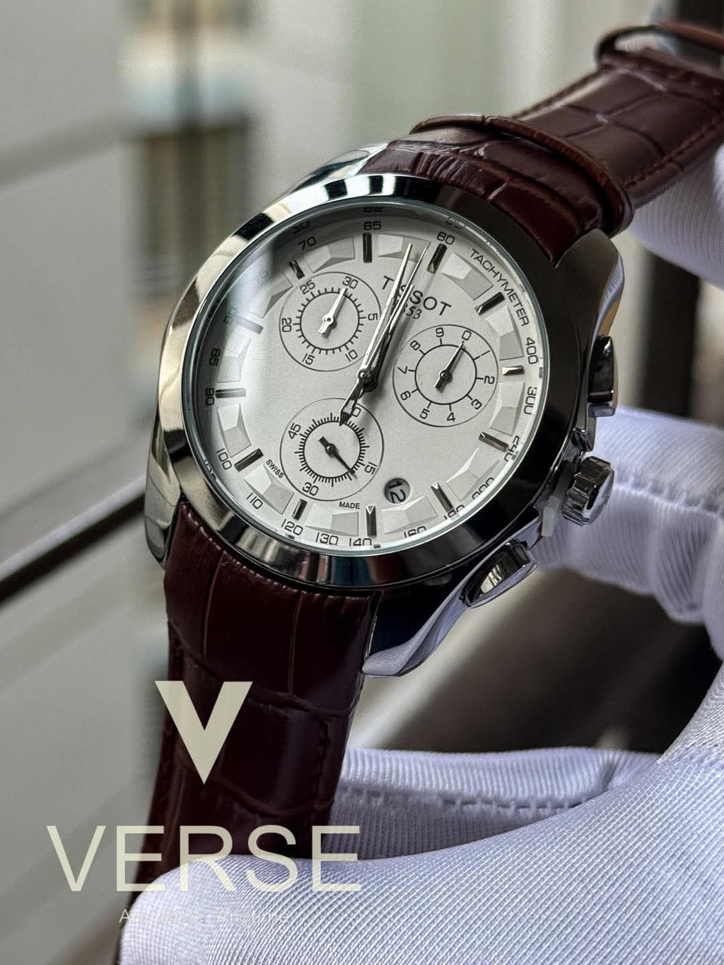 Tissot Couturier Chronograph Brown Belt White Dial AA - VERSE - 