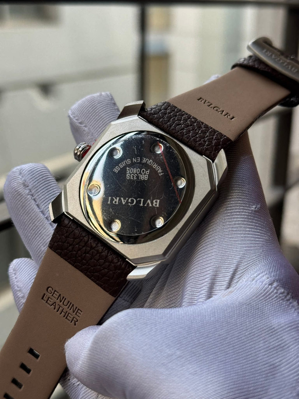 BVLGARI Octo Finissimo Brown Belt White Arabic Dial Glossy Silver Case AA - VERSE - 