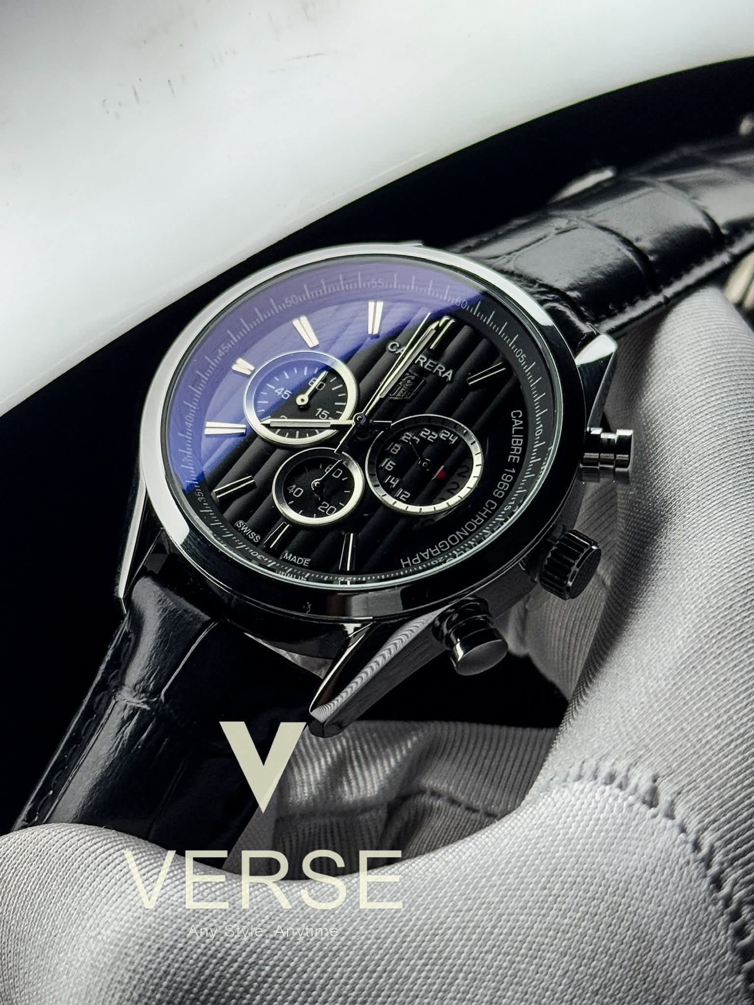 TAG Heuer Carrera 1969 Chronograph Black Belt Black Dial AA - VERSE - 