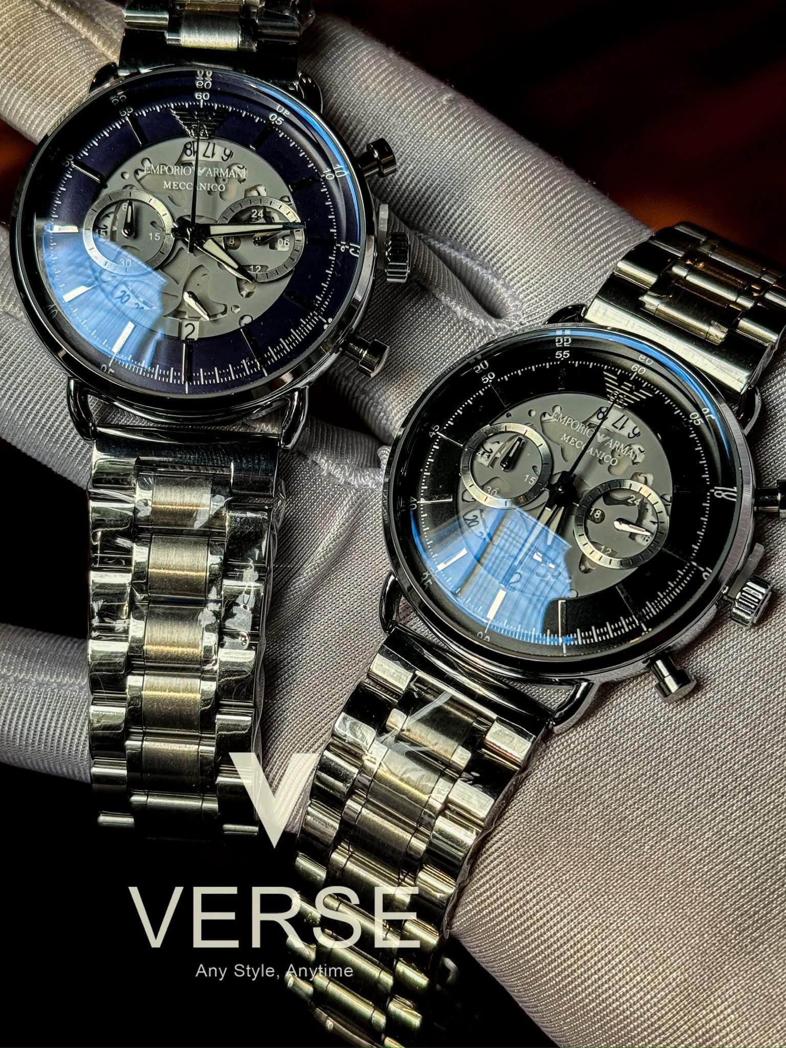 Armani Oval Meccanico Silver Chain Black Dial AA - VERSE - 