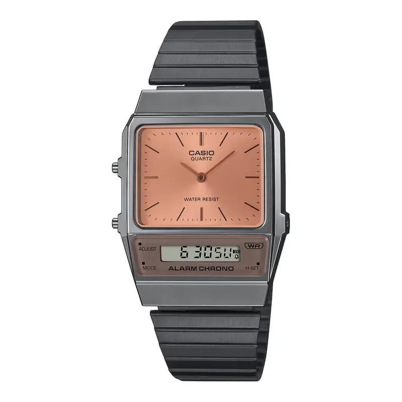 Casio Vintage AQ-800ECGG-4ADF Analog-Digital Salmon Dial Gunmetal Band Unisex Watch | Casio AQ-800ECGG-4ADF # -