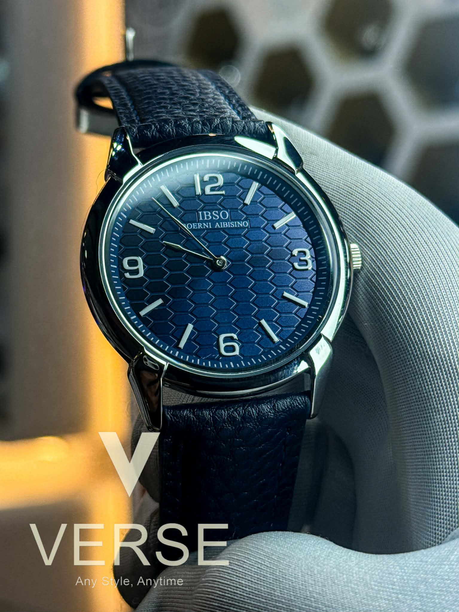 IBSO Boerni Aibisino B2366G Men’s Quartz Watch – Blue Belt Honeycomb Blue Dial - VERSE - 