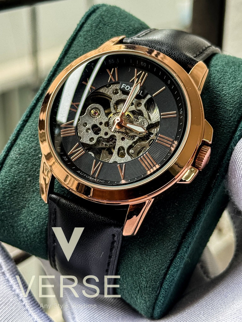 Fossil Automatic Black Belt Rose Gold AA - VERSE - 