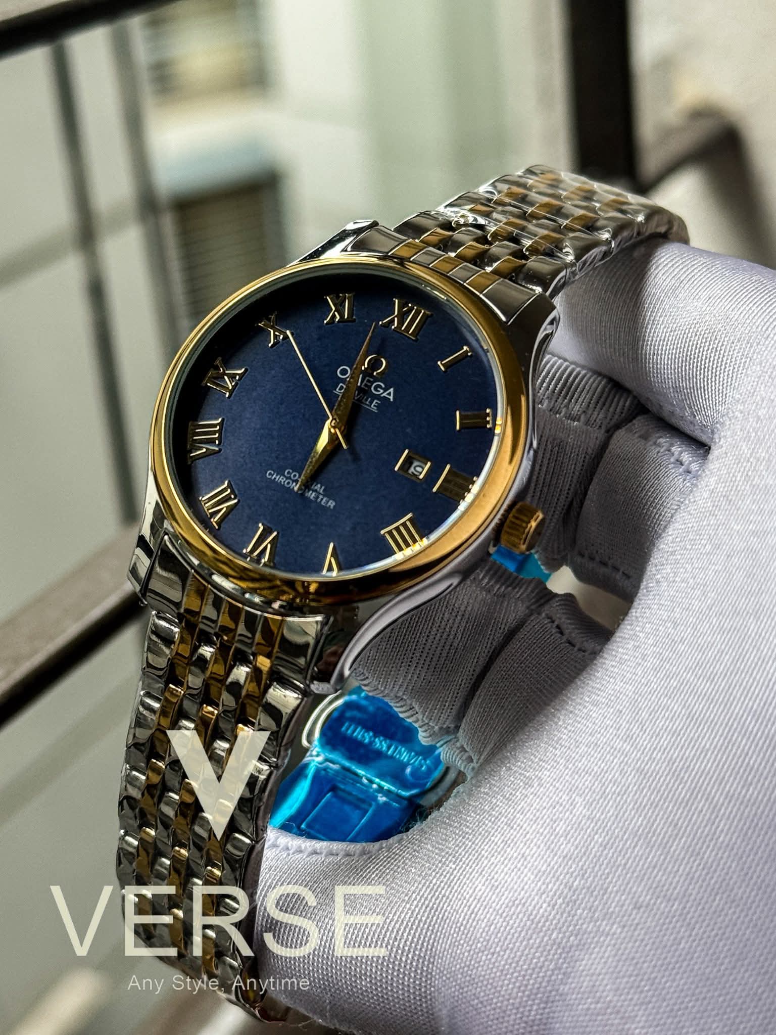 Omega De Ville TwoTone Chain Blue Dial Sweep AA - VERSE - 