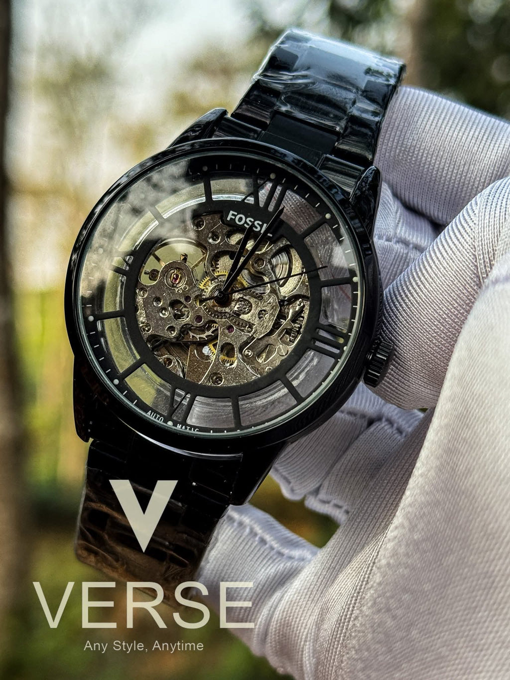 Fossil Townsman Automatic Skeleton Black Stainless Steel Watch | Grey - Tinted Dial AA - VERSE - 