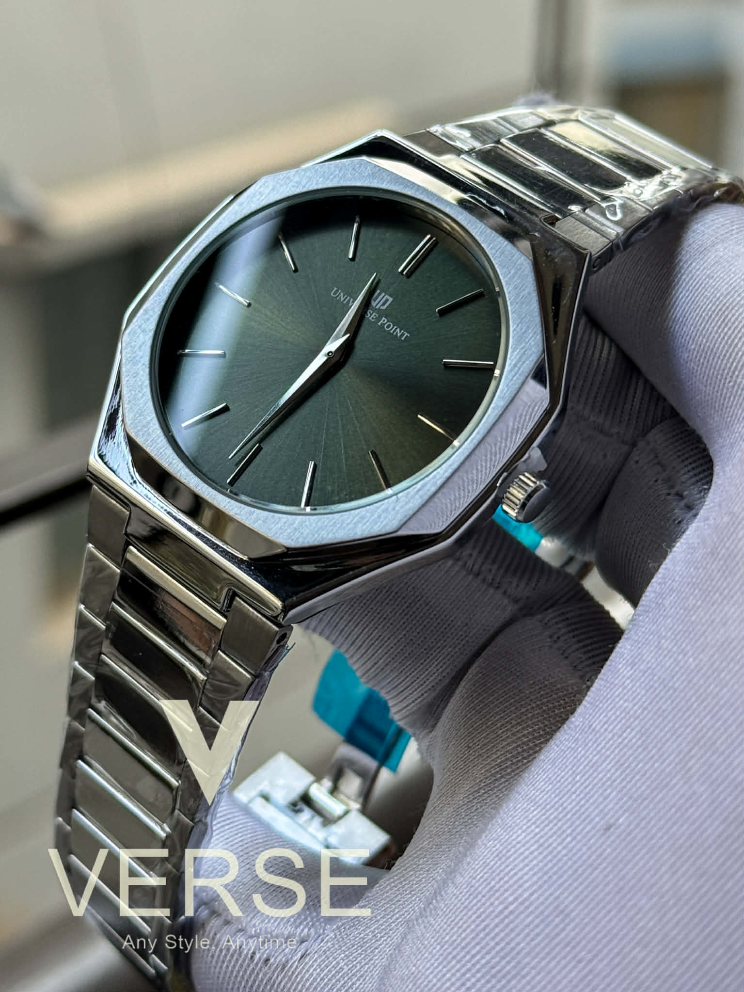 UNIVERSE POINT Octagonal Case – Silver Chain Moss Green Dial | UP3949 - 2496 - VERSE - 