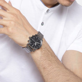 Fossil Commuter Chronograph Black Satin Dial Smoke Grey Stainless Steel Men's Watch | Fossil FS5400