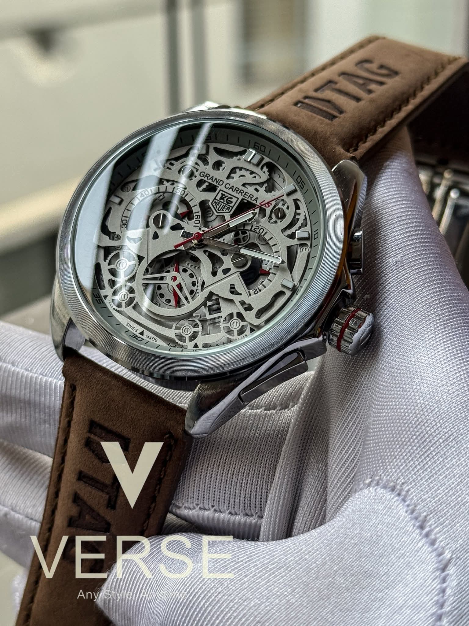 TAG Heuer Grand Carrera RS Chronograph Light/Camel Brown Belt Grey Dial AA - VERSE - 