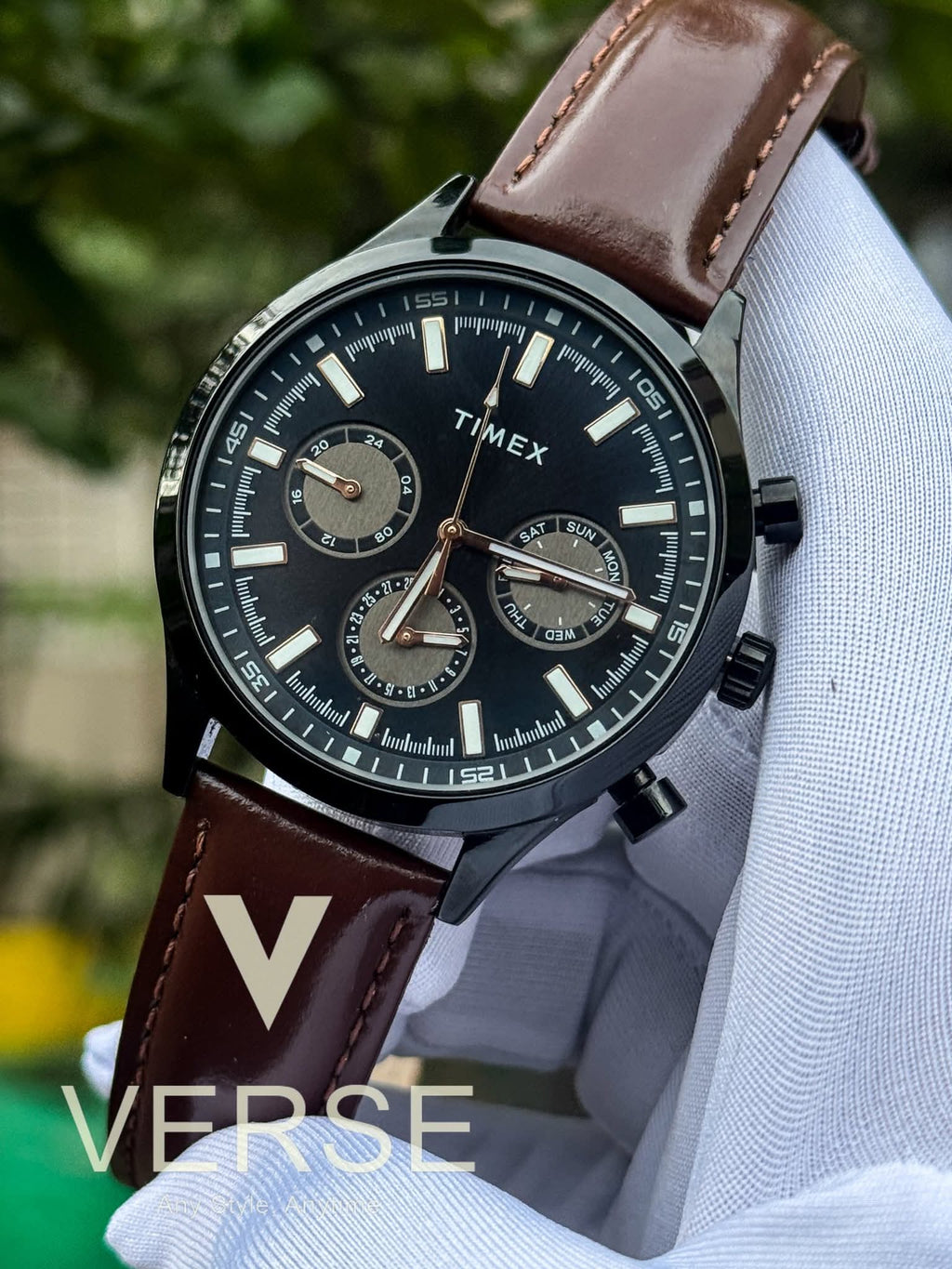 Timex TWHG03SMU19 Men’s Multifunction Watch – Brown Leather Strap, Black Dial| Timex TWHG03SMU19 - VERSE - 