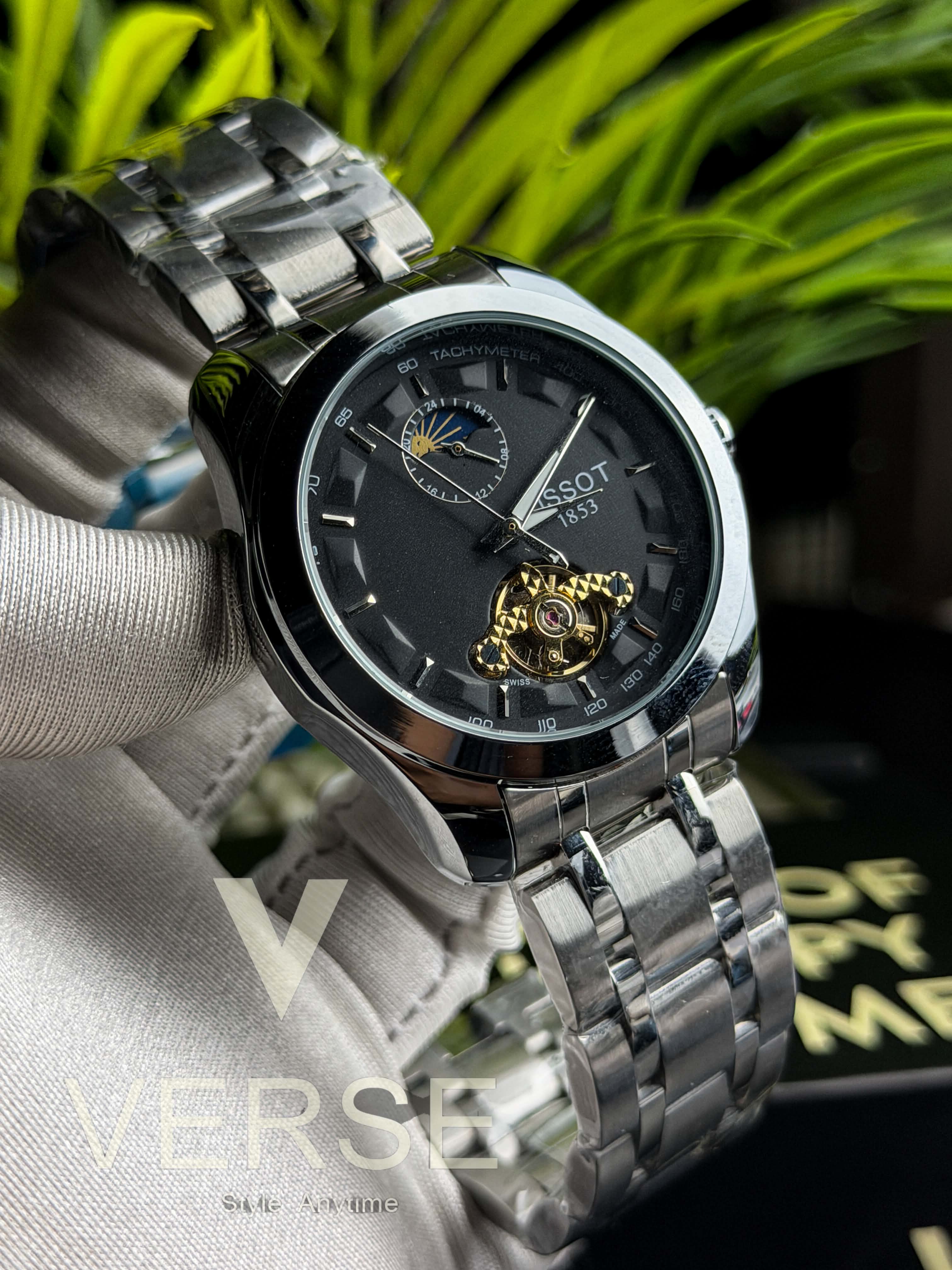 Tissot 1853 "Moonphase Open Heart" Automatic | Black Dial - ( Semi Triple A )