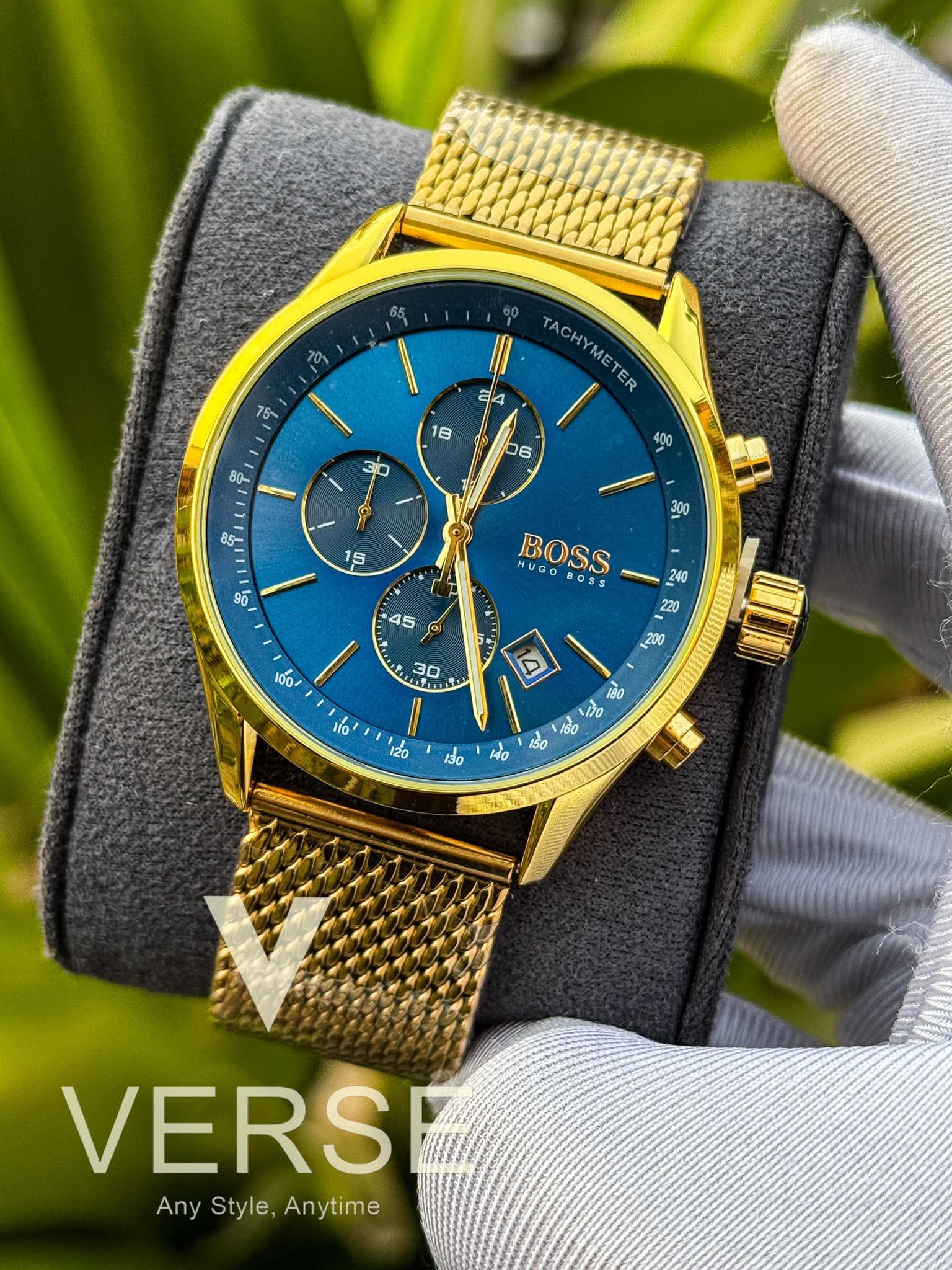 Hugo Boss Chronograph Golden Mesh Chain Blue Dial AA - VERSE - 