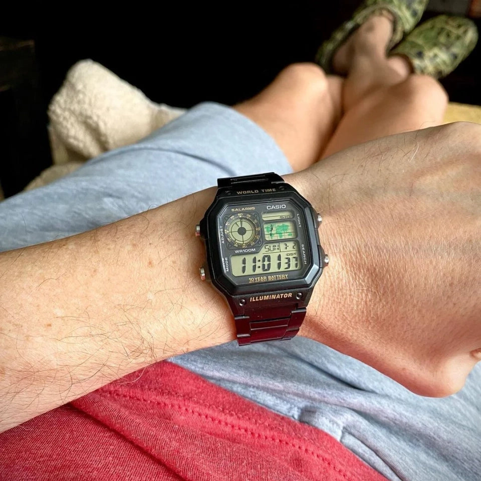 Casio AE-1200WH-1BVDF “Casio Royale” Men’s World Time Digital Watch with Black Resin Band | Casio AE-1200WH-1BVDF