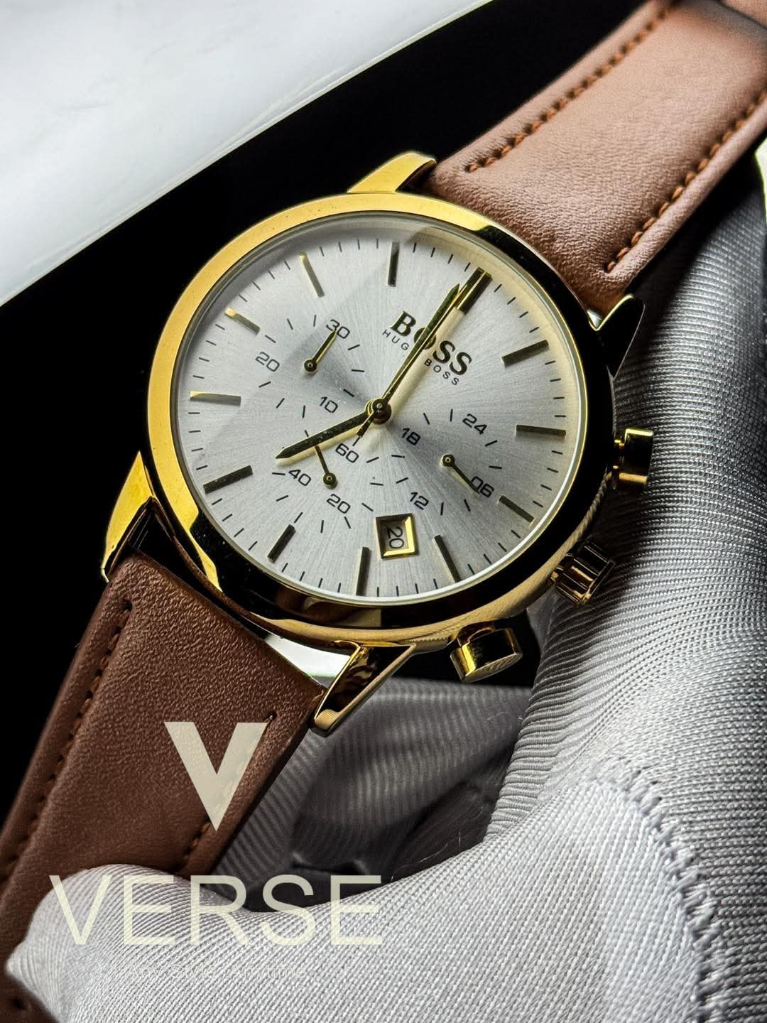 Hugo Boss Trace Chronograph Mustard Belt Gold Case AA - VERSE - 