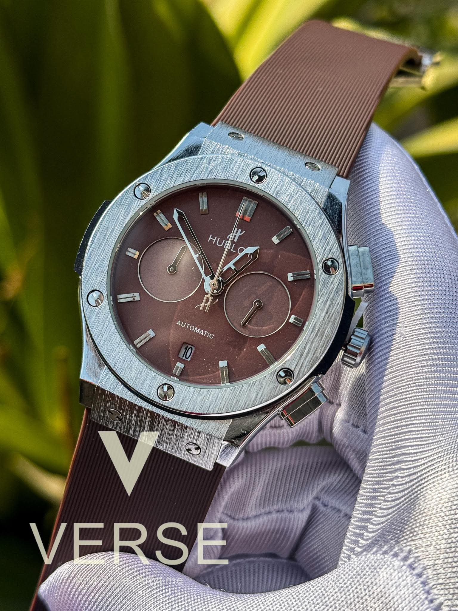 Hublot Classic Fusion Chronograph Silicone Brown Belt Silver Case AA - VERSE - 